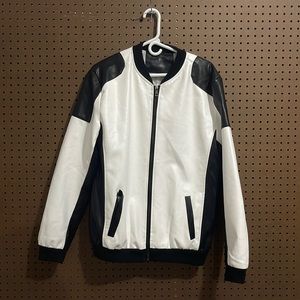 Faux Leather Men Jacket Black and White